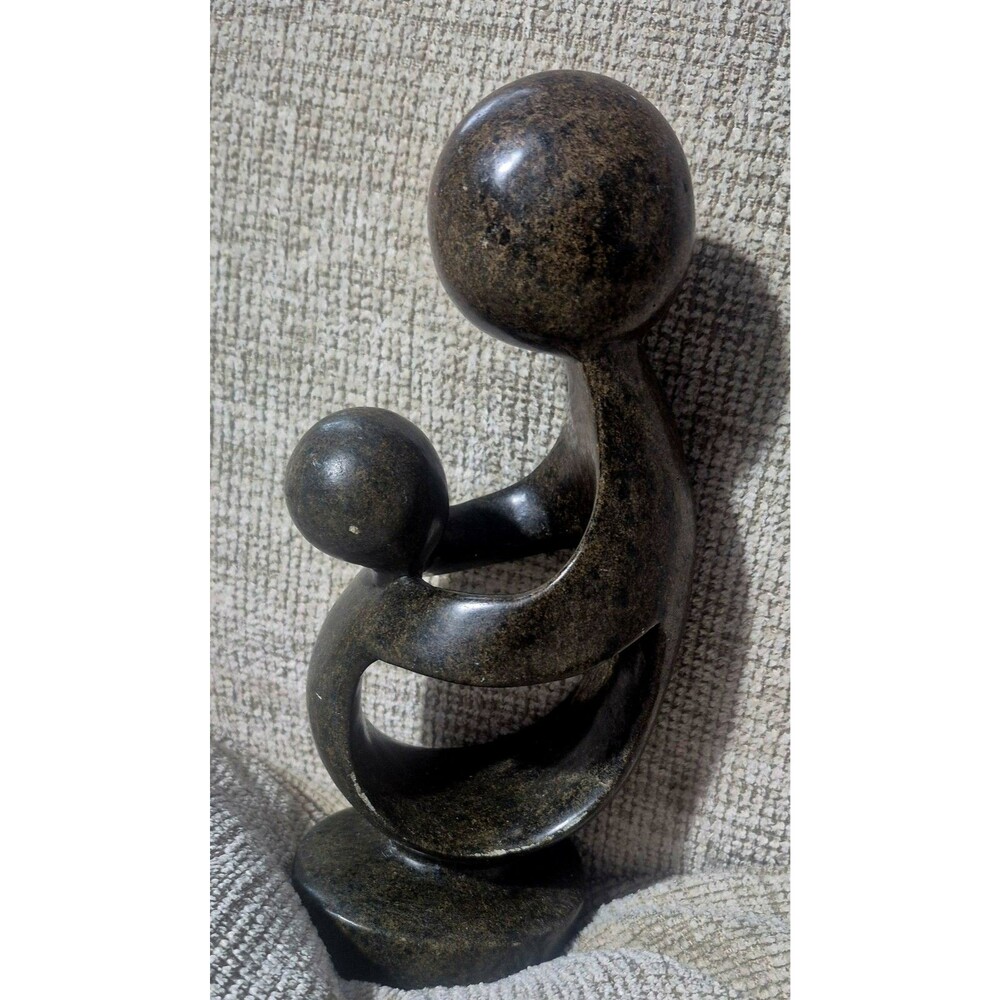 Vtg Zimbabwe Shona Stone Abstract  Sculpture Mother And Child Signed Marshal